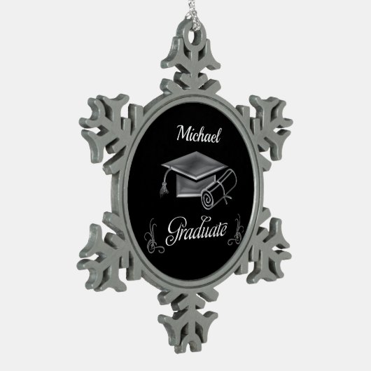 Afstuderen Black & Silver, Pet & diploma Tin Sneeuwvlok Ornament (Links)