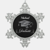 Afstuderen Black & Silver, Pet & diploma Tin Sneeuwvlok Ornament (Voorkant)