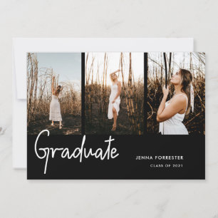 Afstuderen Black Three Photos Graduation Party Kaart