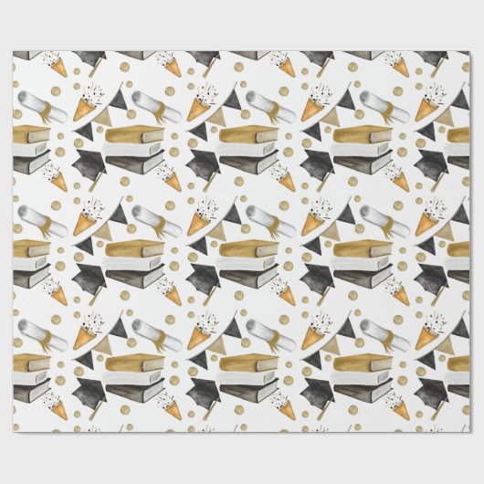 Afstuderen Black White en Gold Wrapping Paper Cadeaupapier (Vlak)