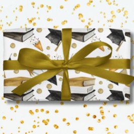 Afstuderen Black White en Gold Wrapping Paper Cadeaupapier