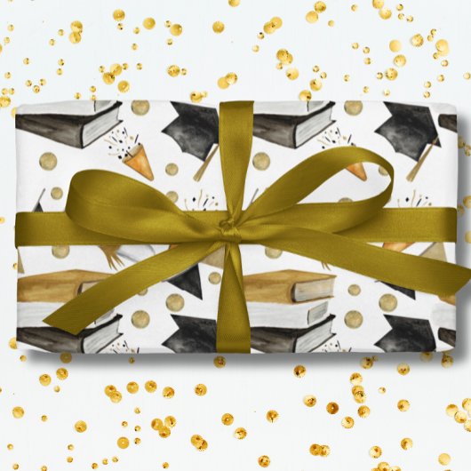 Afstuderen Black White en Gold Wrapping Paper Cadeaupapier