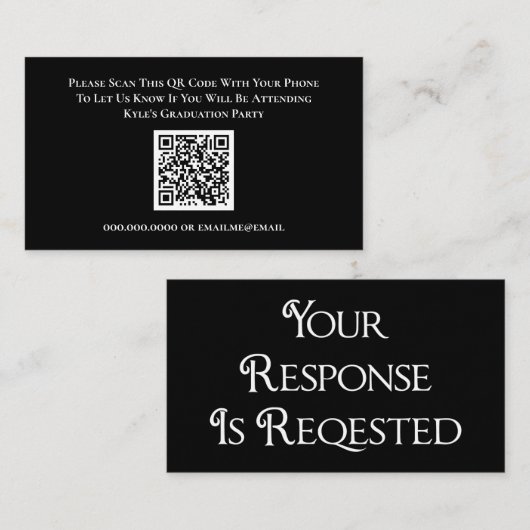 Afstuderen Black White RSVP QR Code Response Kaart (Voorkant / Achterkant)