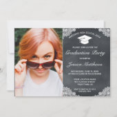 Afstuderen Blackboard & White Lace Foto Kaart (Voorkant)