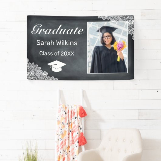Afstuderen Blackboard & White Lace Foto Spandoek (Insitu)