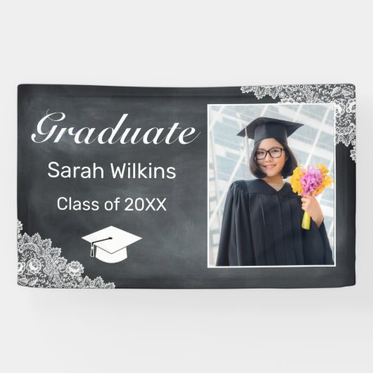 Afstuderen Blackboard & White Lace Foto Spandoek (Horizontaal)