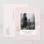 Afstuderen Bladeren Muziek penseel Roze foto's pen Aankondigingskaart (Voorkant / Achterkant)