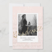 Afstuderen Bladeren Muziek penseel Roze foto's pen Kaart (Voorkant)