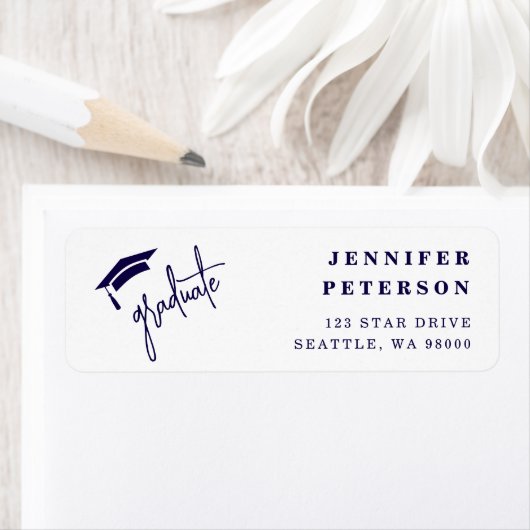 Afstuderen blauw afstudeerkapje retouradres etiket (Insitu)