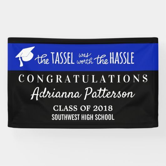 Afstuderen blauw | De Tassel was de Hassle waard Spandoek (Horizontaal)