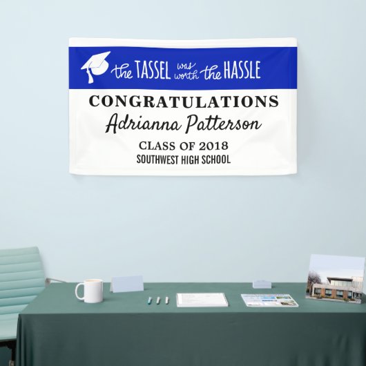 Afstuderen blauw | De Tassel was de Hassle waard Spandoek (Beurs)