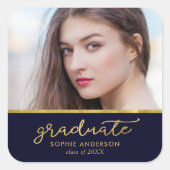Afstuderen Blauw en gouden foto's Afstuderen Vierkante Sticker (Voorkant)