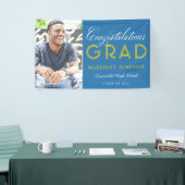 Afstuderen Blauw en gouden gefeliciteerd Spandoek (Beurs)