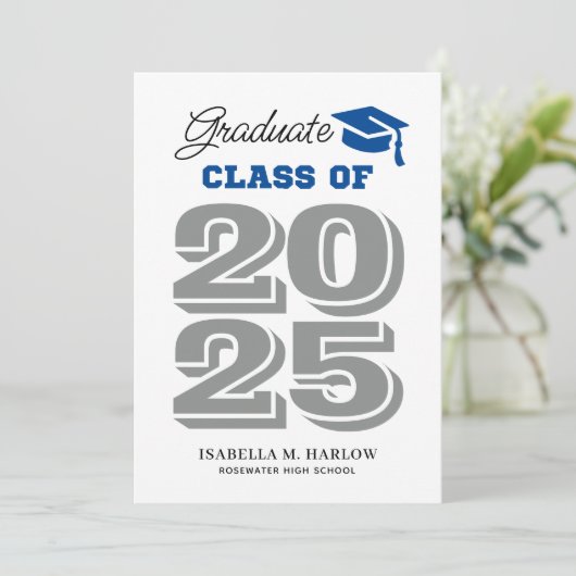 Afstuderen blauw en grijs Afstuderen Aankondiging (Staand voorkant)
