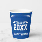Afstuderen Blauw en Wit Afstudeerder Naam Klasse v Papieren Bekers (Voorkant)