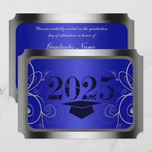 Afstuderen blauw en zilver Lijst Kaart (Voorkant / Achterkant)