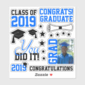 Afstuderen Blauw en zwarte foto Sticker (Vel)