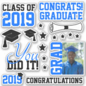 Afstuderen Blauw en zwarte foto Sticker (Voorkant)