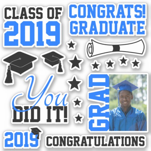 Afstuderen Blauw en zwarte foto Sticker (Voorkant)