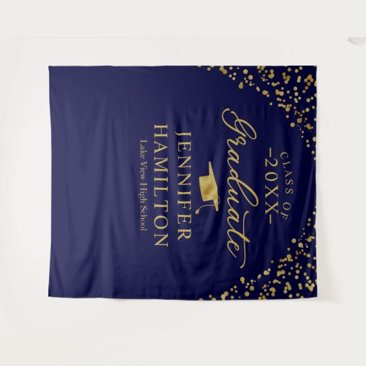 Afstuderen Blauw Goud Afstuderen Achtergrond Wandkleed (Voorkant (horizontaal))