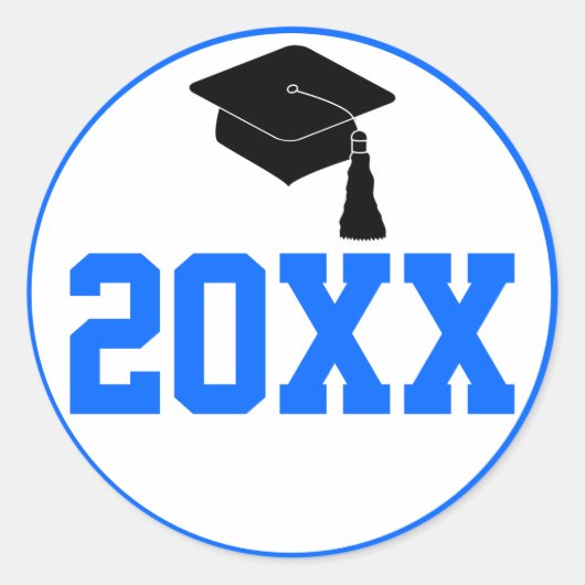 Afstuderen blauw, klasse jaar ronde sticker (Voorkant)