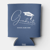 Afstuderen Blauw met Graduation Cap Blikjeskoeler (Voorkant)