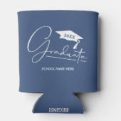 Afstuderen Blauw met Graduation Cap Blikjeskoeler (Achterkant)