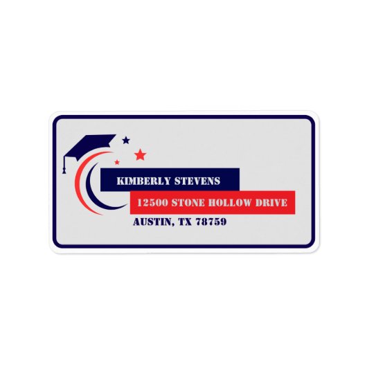 Afstuderen blauw rood wit Afstuderen Etiket (Voorkant)