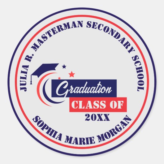 Afstuderen blauw rood wit Afstuderen Ronde Sticker (Voorkant)