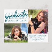 Afstuderen blauw script | Koele borstel 2 foto Kee Briefkaart (Voorkant)