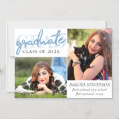 Afstuderen blauw script | Koele borstel 2 foto Kee Magnetische Uitnodiging (Voorkant)