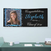 Afstuderen, Blauw Sprankelend Glitter, Aangepaste  Spandoek (Beurs)