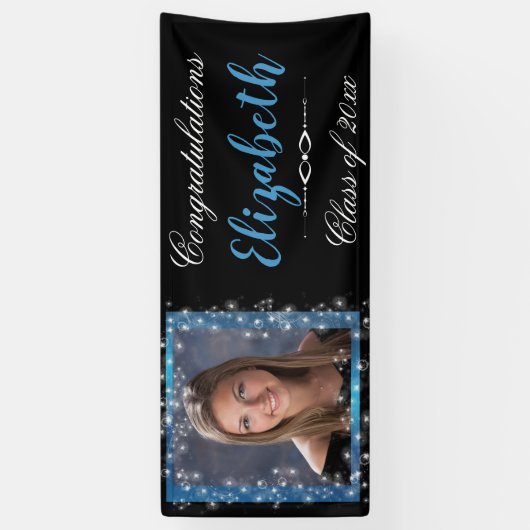 Afstuderen, Blauw Sprankelend Glitter, Aangepaste  Spandoek (Verticaal)