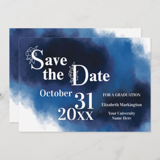 Afstuderen Blauw - ventilator eenvoudig Save The Date (Voorkant / Achterkant)