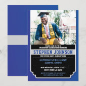 Afstuderen Blauw Zilver Party Foto Afstudeerder Ui Kaart (Voorkant / Achterkant)