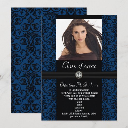 Afstuderen Blauw zwart-wit uitwerken Kaart (Voorkant / Achterkant)