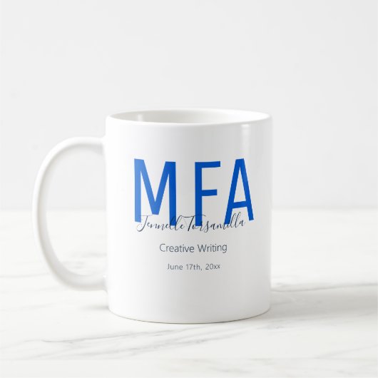 Afstuderen blauwe datumnaam Mate MFA Koffie-Mok Koffiemok (Links)