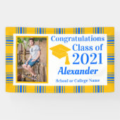 Afstuderen blauwe gouden speldenschool spandoek (Horizontaal)