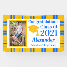 Afstuderen blauwe gouden speldenschool spandoek