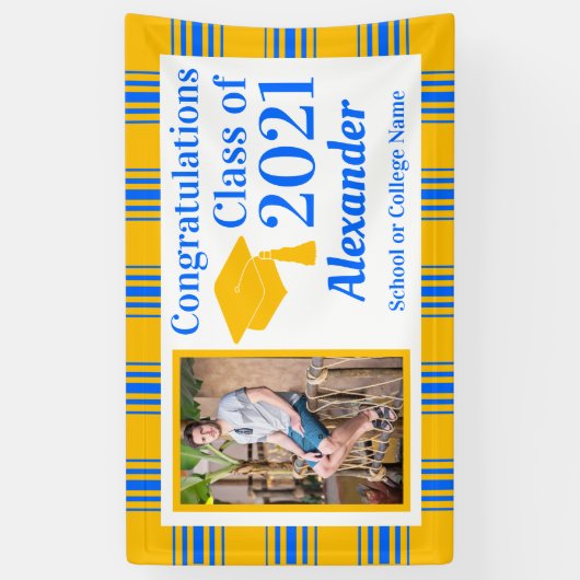 Afstuderen blauwe gouden speldenschool spandoek (Verticaal)