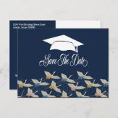 Afstuderen Blauwe  kranen Bewaar de datum Aankondigingskaart (Voorkant / Achterkant)