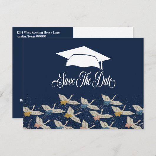 Afstuderen Blauwe  kranen Bewaar de datum Aankondigingskaart (Voorkant / Achterkant)