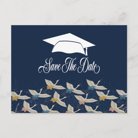 Afstuderen Blauwe  kranen Bewaar de datum Aankondigingskaart (Voorkant)