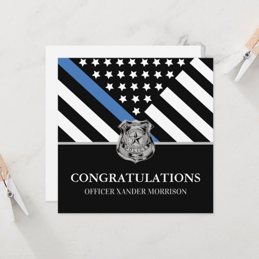 Afstuderen blauwe lijn vlag gefeliciteerd kaart (Voorkant / Achterkant in situ)