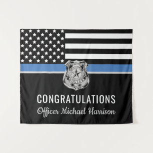 Afstuderen blauwe lijn vlag gefeliciteerd wandkleed