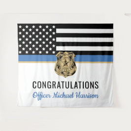 Afstuderen blauwe lijn vlag gefeliciteerd wandkleed