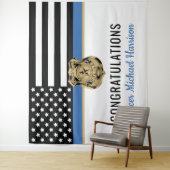 Afstuderen blauwe lijn vlag gefeliciteerd wandkleed (In situ)