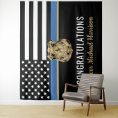 Afstuderen blauwe lijn vlag gefeliciteerd wandkleed (In situ)