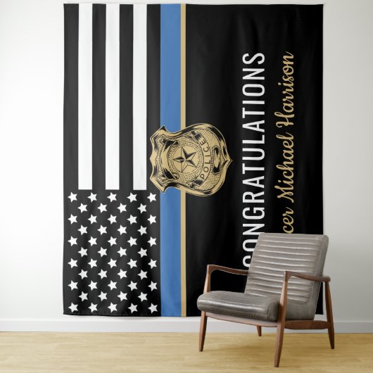 Afstuderen blauwe lijn vlag gefeliciteerd wandkleed (In situ)