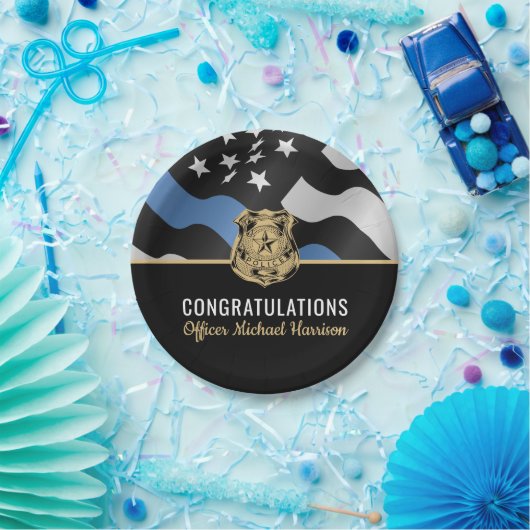 Afstuderen Blauwe Lijn Vlag van politieacademie Papieren Bordje (Feest)